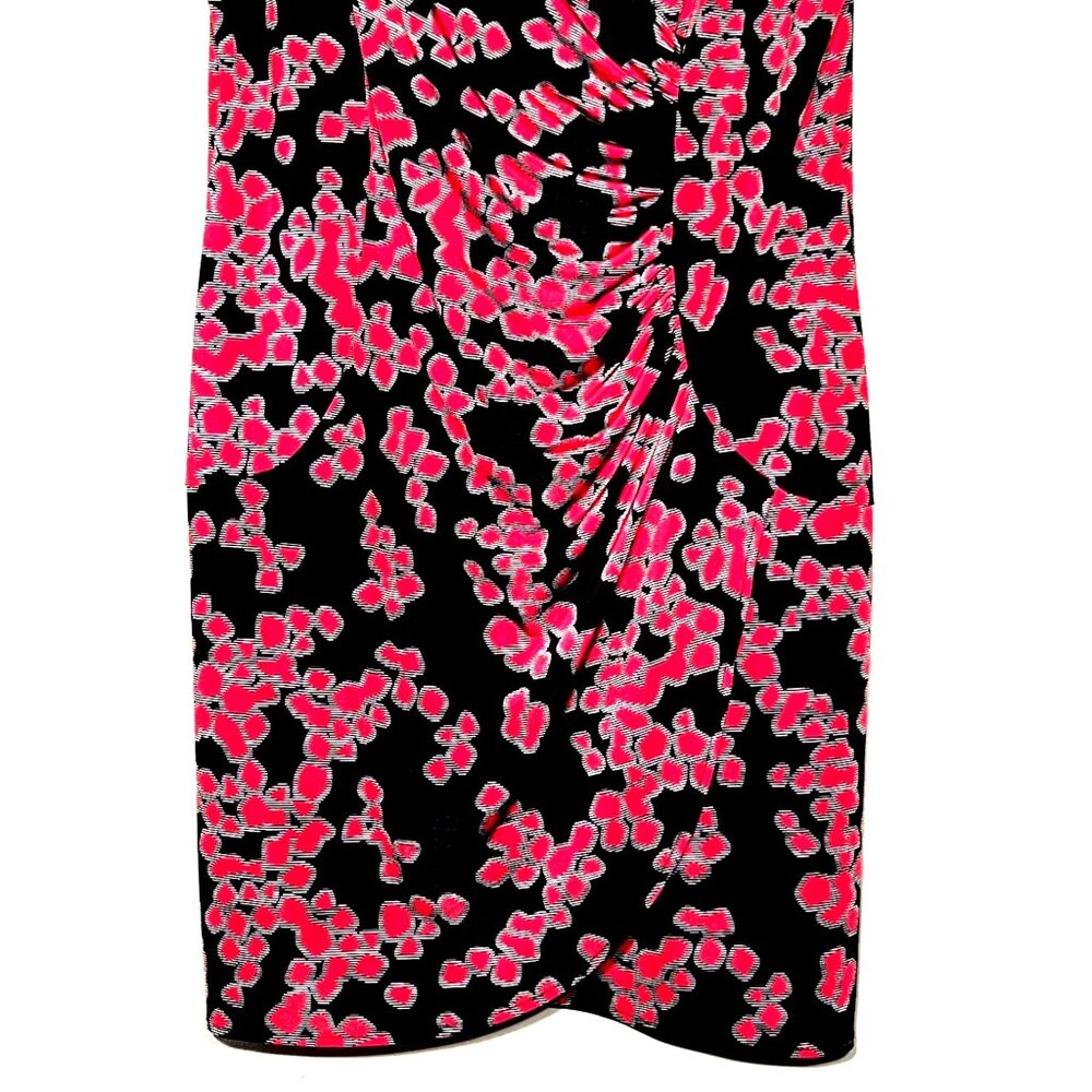 Dana Buchman XL Sleeveless Black Red Ruched Floral Dress Career Night Out - Picture 10 of 15